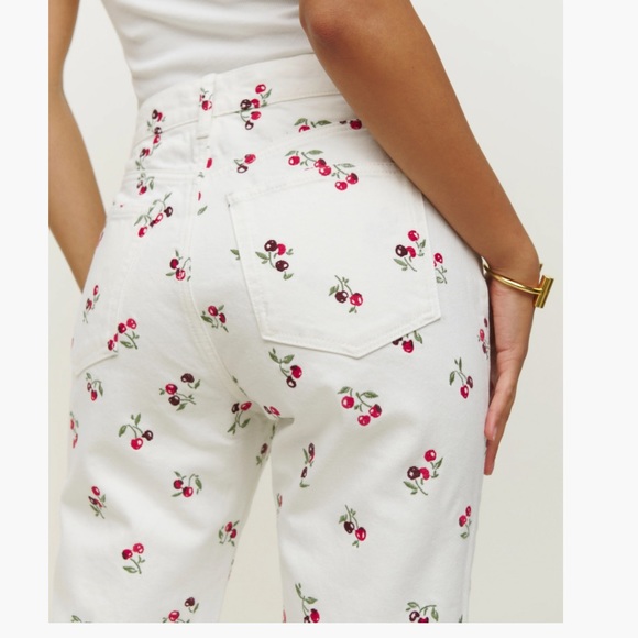 Reformation Denim - NWT Reformation Cherry Embroidered High Rise Straight Jeans